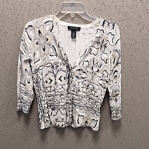 White House Black Market Black and White 3/4 sleeve snap front sweater size S